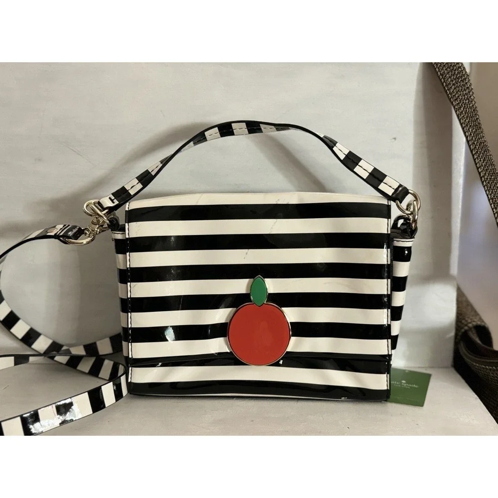 Kate Spade Darcel X KSNY Tobyn Big Apple Striped crossbody bag purse handbag EUC